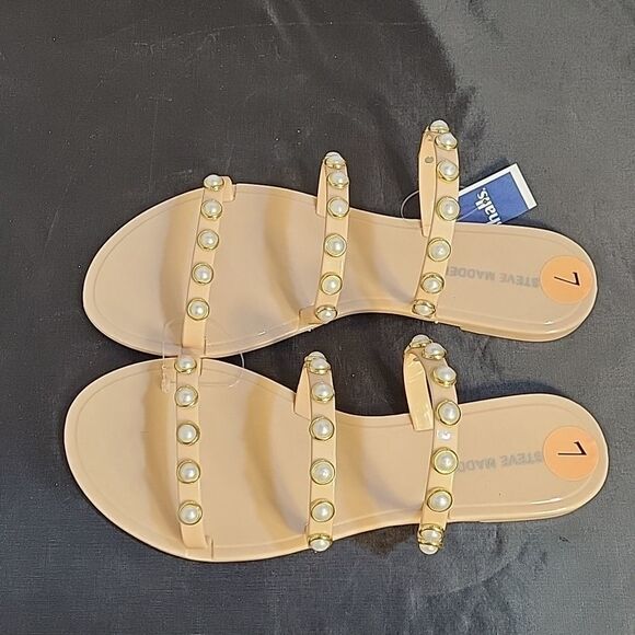 STEVE MADDEN WOMEN"S  ROUND PEARL EMBROIDERY EMBELLISHMENTS FLAT SANDAL - Picture 7 of 12